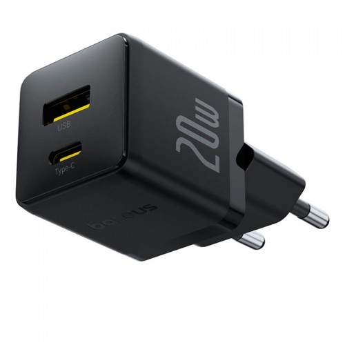 Адаптер мережевий Baseus Palm Fast Charger |1USB/1Type-C, 20W/3A, PD/QC| black