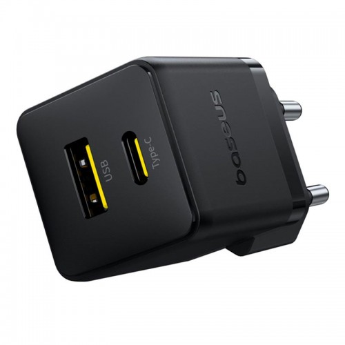 Адаптер мережевий Baseus Palm Fast Charger |1USB/1Type-C, 20W/3A, PD/QC| black