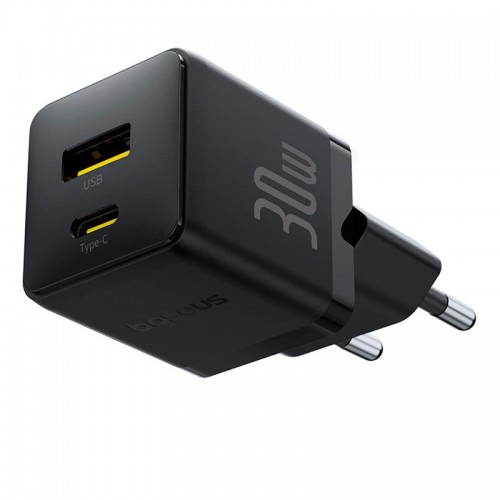 Адаптер мережевий Baseus Palm Fast Charger |1USB/1Type-C, 30W/3A, PD/QC| black