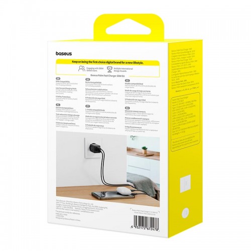 Адаптер мережевий Baseus Palm Fast Charger |1USB/1Type-C, 30W/3A, PD/QC| black