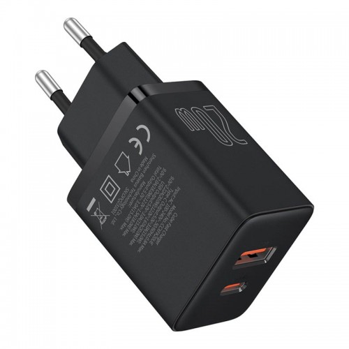Адаптер мережевий Baseus Cube Fast Charger |1USB/1Type-C, 20W/3A, PD/QC| black