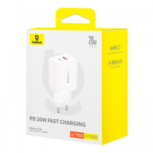 Адаптер мережевий Baseus Cube Fast Charger |1USB/1Type-C, 20W/3A, PD/QC| black