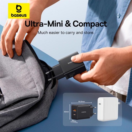 Адаптер мережевий Baseus Cube Fast Charger |1USB/1Type-C, 20W/3A, PD/QC| white