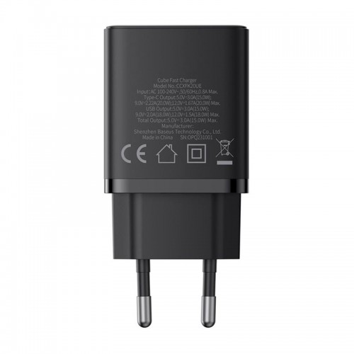 Адаптер мережевий Baseus Cube Fast Charger |1USB/1Type-C, 20W/3A, PD/QC| white