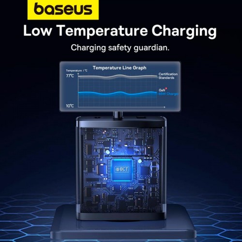 Адаптер мережевий Baseus Cube Pro Fast Charger |1USB/2Type-C, 65W/3A, PD/QC| black