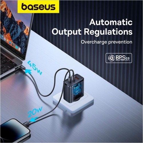 Адаптер мережевий Baseus Cube Pro Fast Charger |1USB/2Type-C, 65W/3A, PD/QC| black