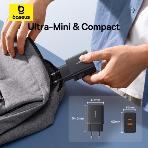 Адаптер мережевий Baseus Cube Fast Charger |1USB/1Type-C, 30W/3A, PD/QC| black