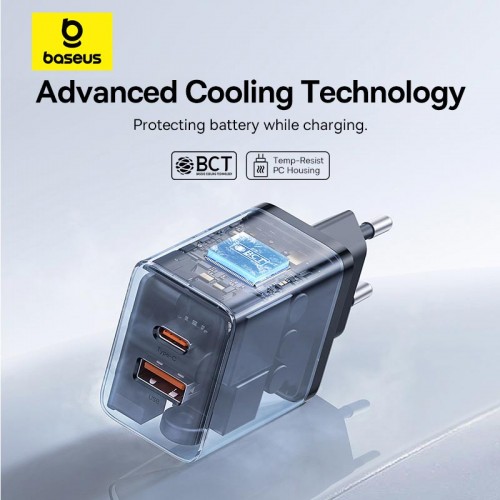 Адаптер мережевий Baseus Cube Fast Charger |1USB/1Type-C, 30W/3A, PD/QC| black