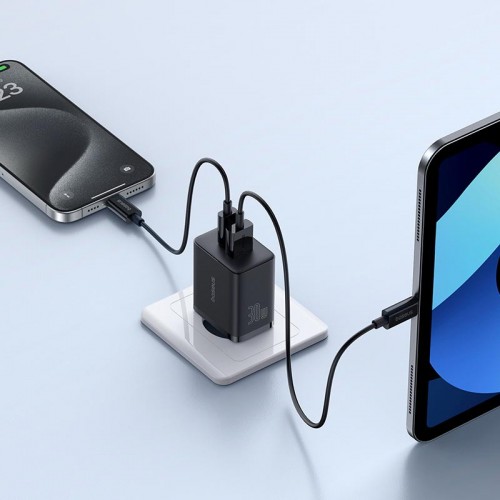 Адаптер мережевий Baseus Cube Fast Charger |1USB/1Type-C, 30W/3A, PD/QC| black