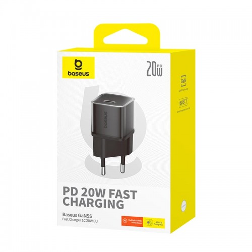 Адаптер мережевий Baseus Gan5s Fast Charger |1Type-C, 20W/3A, PD/QC| black