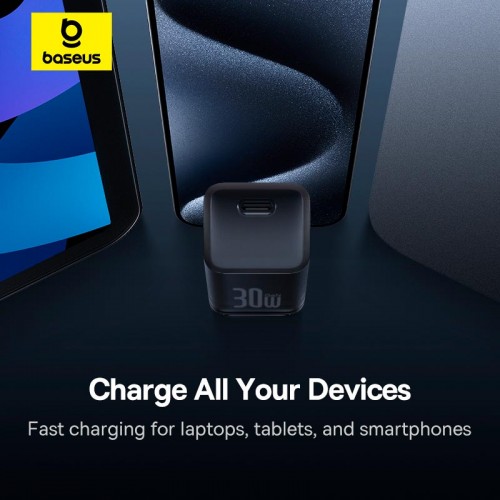 Адаптер мережевий Baseus Gan5s Fast Charger |1Type-C, 30W/3A, PD/QC| black