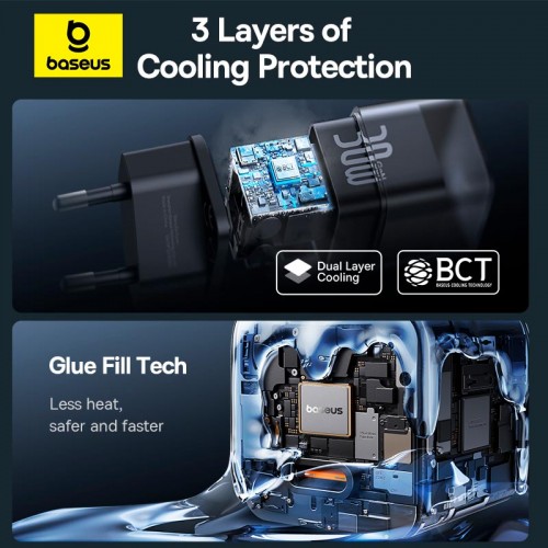 Адаптер мережевий Baseus Gan5s Fast Charger |1Type-C, 30W/3A, PD/QC| black