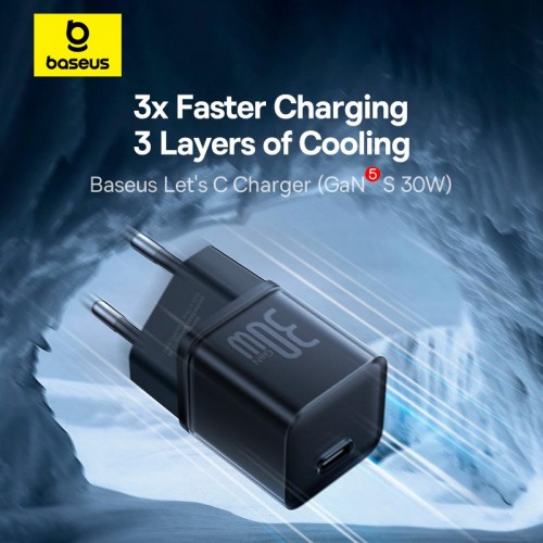 Адаптер мережевий Baseus Gan5s Fast Charger |1Type-C, 30W/3A, PD/QC| black