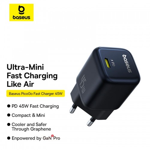 Адаптер сетевой Baseus PicoGo GaN Fast Charger |1Type-C, 45W/3A, PD/QC|