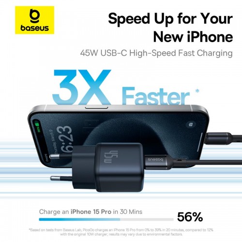 Адаптер сетевой Baseus PicoGo GaN Fast Charger |1Type-C, 45W/3A, PD/QC|