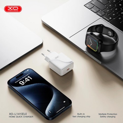 Адаптер мережний XO Type-C to Type-C Cable Single USB-C Fast Charger L141 |20W/3A, PD/QC| white