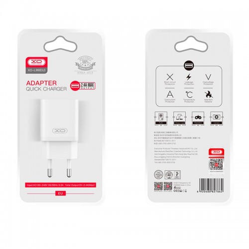 Адаптер мережний XO Home charger L99 |1USB/2.4A| white