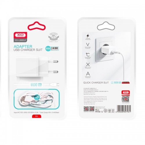 Адаптер мережний XO Micro USB Cable Home charger L99 |1USB, 2.4A| white
