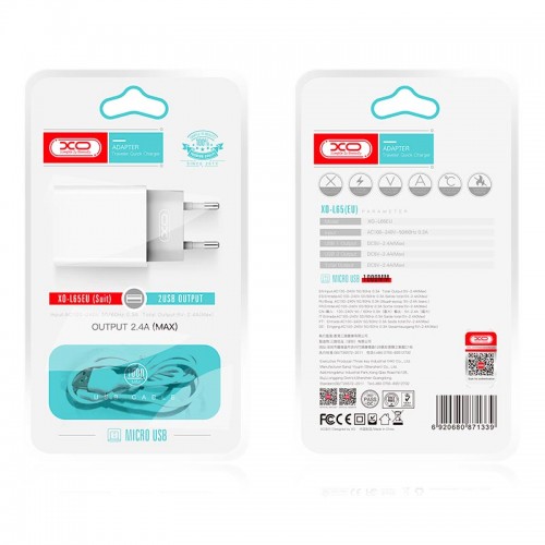 Адаптер мережний XO Micro USB Cable Dual USB charger L65 |2USB, 2.4A| white