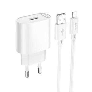Адаптер мережевий HOCO Lightning Cable Fighter single port charger set C109A |1USB, 2.1A/10.5W| white