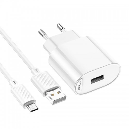 Адаптер сетевой HOCO Micro USB Cable Fighter одноразовый зарядный комплект C109A |1USB, 2.1A/10.5W| белый