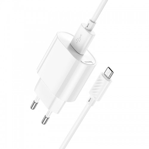 Адаптер сетевой HOCO Micro USB Cable Fighter одноразовый зарядный комплект C109A |1USB, 2.1A/10.5W| белый