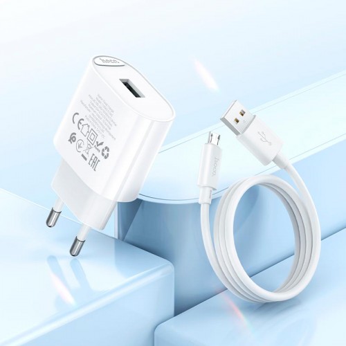 Адаптер сетевой HOCO Micro USB Cable Fighter одноразовый зарядный комплект C109A |1USB, 2.1A/10.5W| белый