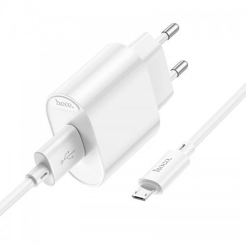 Адаптер сетевой HOCO Micro USB Cable Fighter одноразовый зарядный комплект C109A |1USB, 2.1A/10.5W| белый