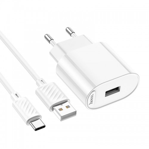 Адаптер сетевой HOCO Type-C Cable Fighter с одним портом зарядного устройства набор C109A |1USB, 2.1A/10.5W| белый