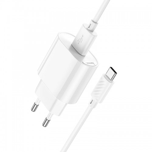 Адаптер сетевой HOCO Type-C Cable Fighter с одним портом зарядного устройства набор C109A |1USB, 2.1A/10.5W| белый