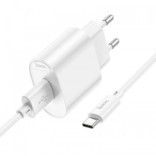 Адаптер сетевой HOCO Type-C Cable Fighter с одним портом зарядного устройства набор C109A |1USB, 2.1A/10.5W| белый