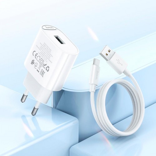 Адаптер сетевой HOCO Type-C Cable Fighter с одним портом зарядного устройства набор C109A |1USB, 2.1A/10.5W| белый