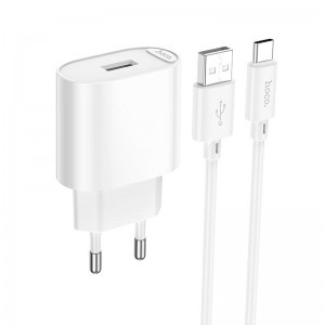 Адаптер мережний HOCO Type-C Cable Fighter single port charger set C109A |1USB, 2.1A/10.5W| white