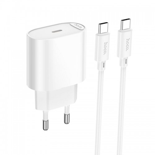 Адаптер мережевий HOCO Type-C to Type-C |1Type-C, 3A/20W, PD/QC| white