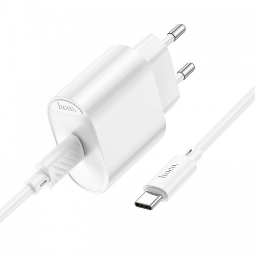 Адаптер мережевий HOCO Type-C to Type-C |1Type-C, 3A/20W, PD/QC| white