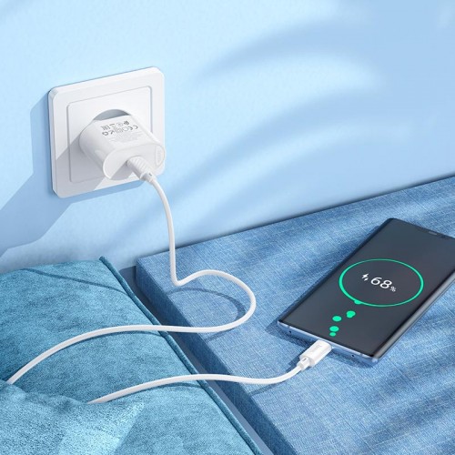 Адаптер мережевий HOCO Type-C to Type-C |1Type-C, 3A/20W, PD/QC| white