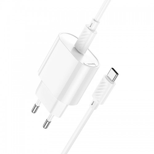 Адаптер мережевий HOCO Type-C to Type-C |1Type-C, 3A/20W, PD/QC| white