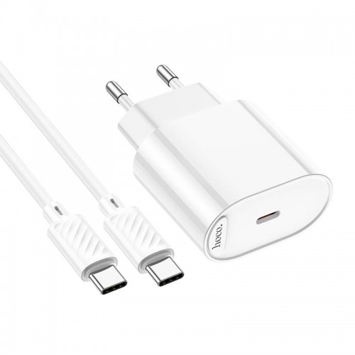 Адаптер мережевий HOCO Type-C to Type-C |1Type-C, 3A/20W, PD/QC| white