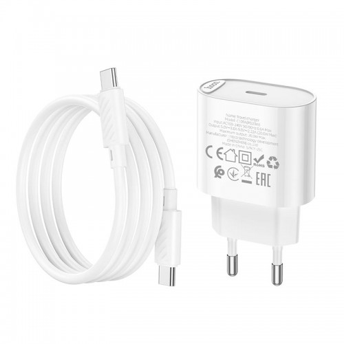 Адаптер мережевий HOCO Type-C to Type-C |1Type-C, 3A/20W, PD/QC| white