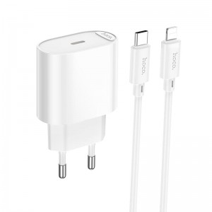 Адаптер мережний HOCO Type-C to Lightning Fighter single port charger set C109A |1Type-C, 3A/20W, PD/ white