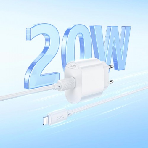 Адаптер мережний HOCO Type-C to Lightning Fighter single port charger set C109A |1Type-C, 3A/20W, PD/ white