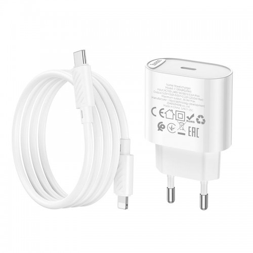 Адаптер мережний HOCO Type-C to Lightning Fighter single port charger set C109A |1Type-C, 3A/20W, PD/ white
