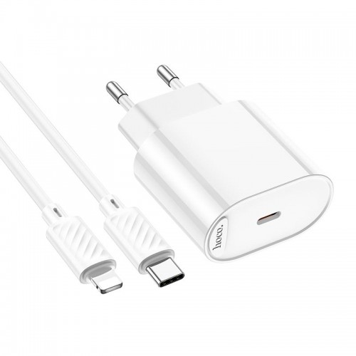 Адаптер мережний HOCO Type-C to Lightning Fighter single port charger set C109A |1Type-C, 3A/20W, PD/ white