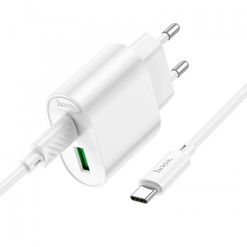 Адаптер мережевий HOCO Type-C to Type-C Fighter charger set C109A |1Type-C/1USB, 3A/20W, PD/QC| white