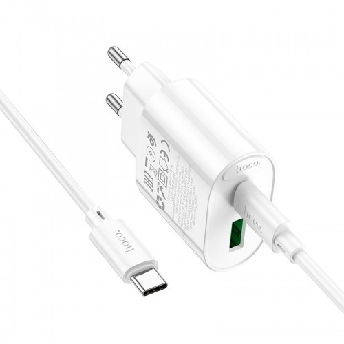 Адаптер мережевий HOCO Type-C to Type-C Fighter charger set C109A |1Type-C/1USB, 3A/20W, PD/QC| white