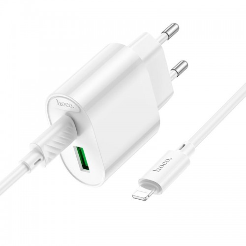 Адаптер мережний HOCO Type-C to Lightning Fighter charger set C109A |1Type-C/1USB, 3A/20W, PD/QC| white