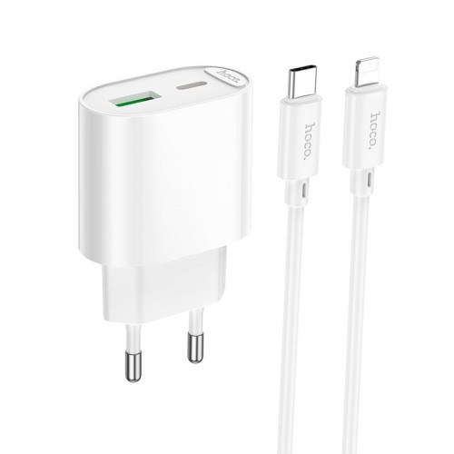 Адаптер мережний HOCO Type-C to Lightning Fighter charger set C109A |1Type-C/1USB, 3A/20W, PD/QC| white