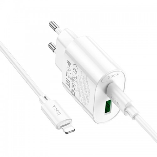 Адаптер мережний HOCO Type-C to Lightning Fighter charger set C109A |1Type-C/1USB, 3A/20W, PD/QC| white