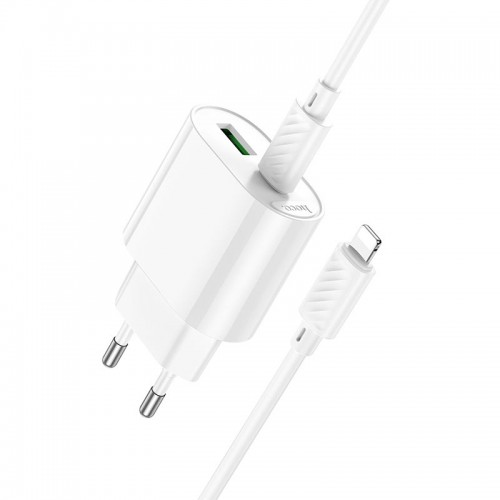 Адаптер мережний HOCO Type-C to Lightning Fighter charger set C109A |1Type-C/1USB, 3A/20W, PD/QC| white