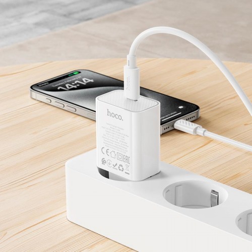Адаптер мережний HOCO Type-C to Type-C Benefit single port charger set C143A |1Type-C, 3A/20W, PD/QC| white